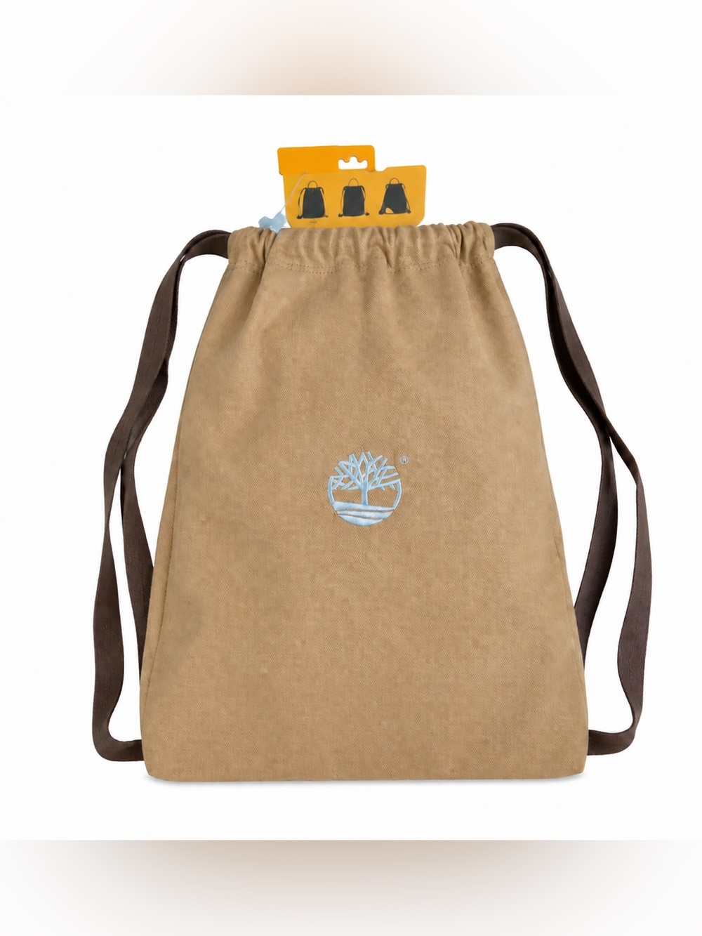 NWT Timberland Brown Canvas Logo Cinch Sack Drawstring Backpack